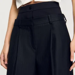 Pantalon Rayé à Double Ceinture