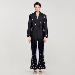 Pantalon Satiné Orné De Sequins