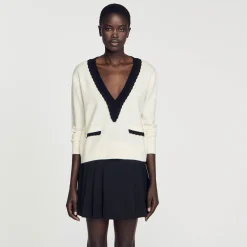 Pull Col V Bicolore En Laine