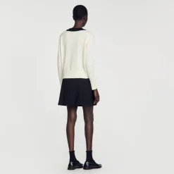 Pull Col V Bicolore En Laine