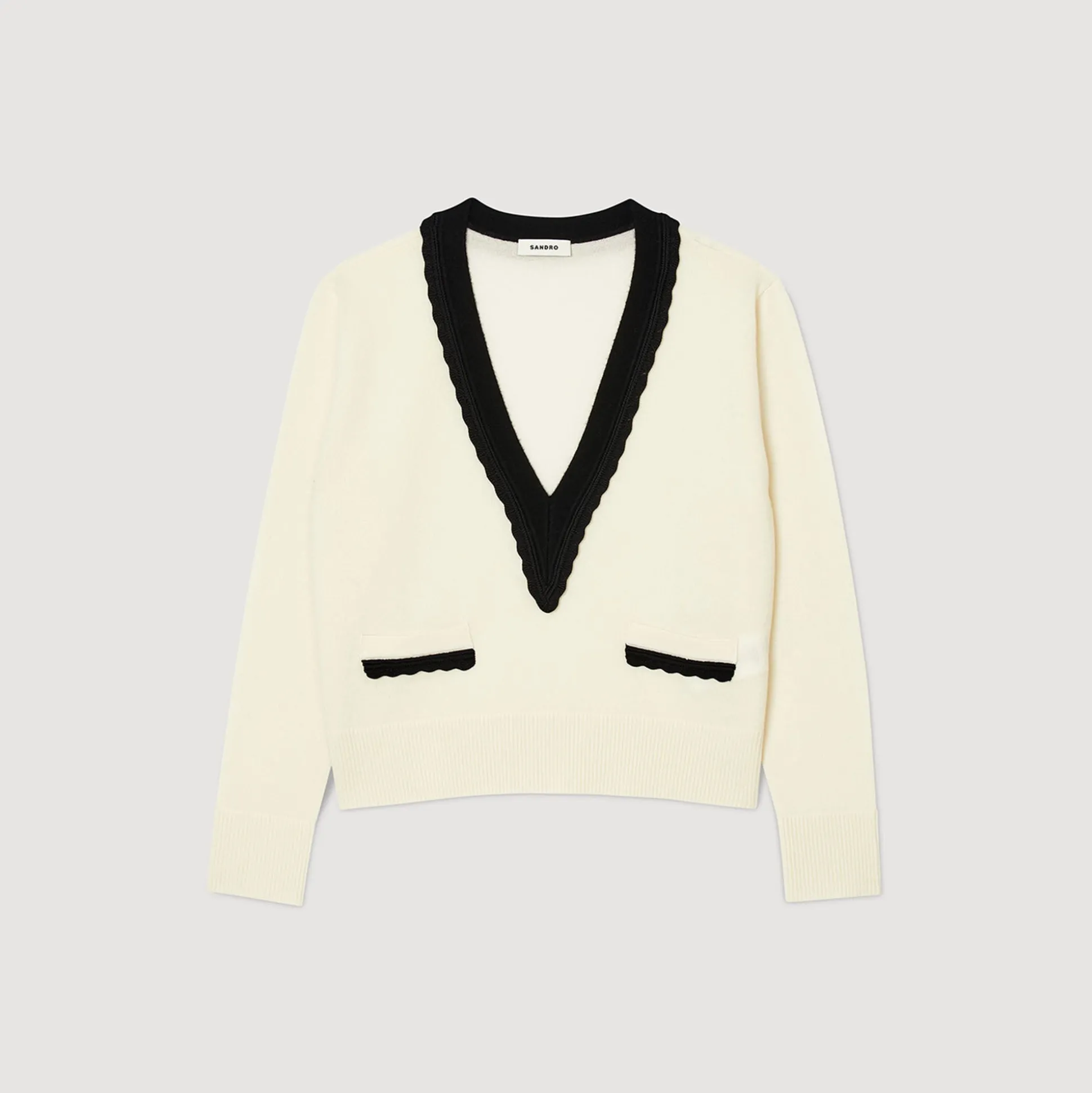 Pull Col V Bicolore En Laine