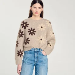Pull En Maille à Fleurs