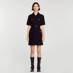 Robe à Manches Courtes Bi Matières