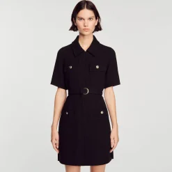 Robe à Manches Courtes Bi Matières