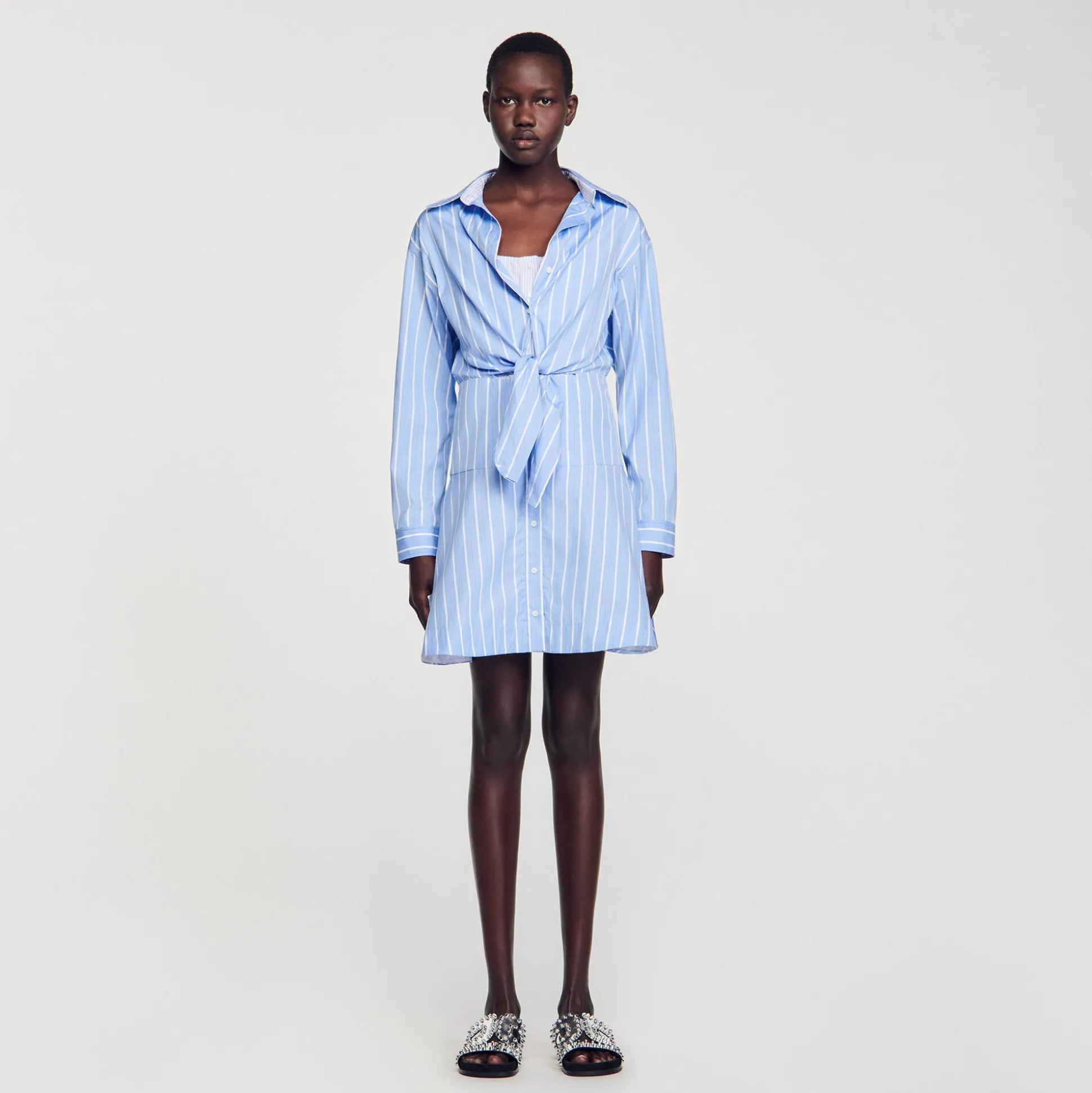 Robe Chemise Nouée à Rayures