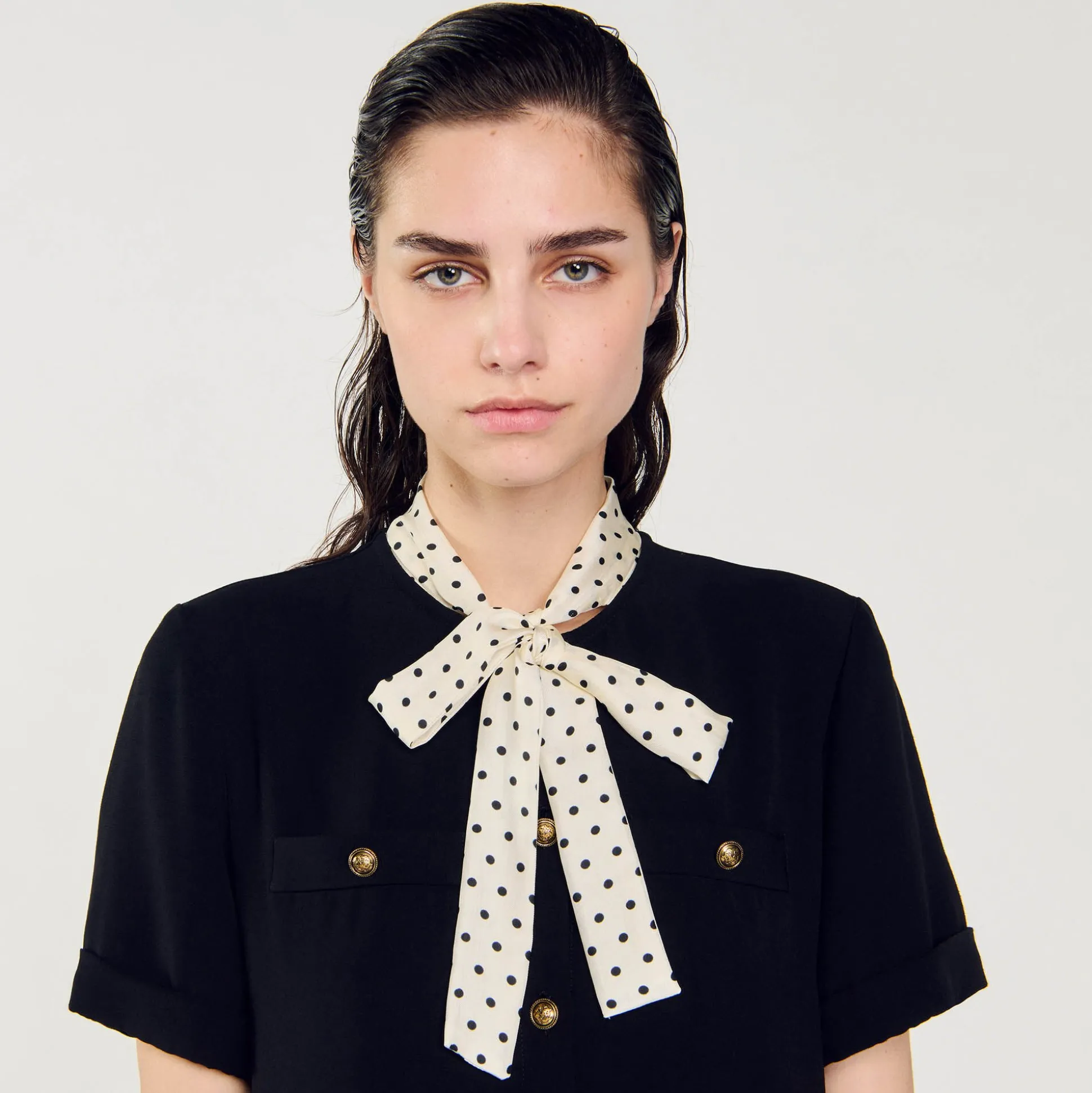 Robe Courte à Cravate Pois