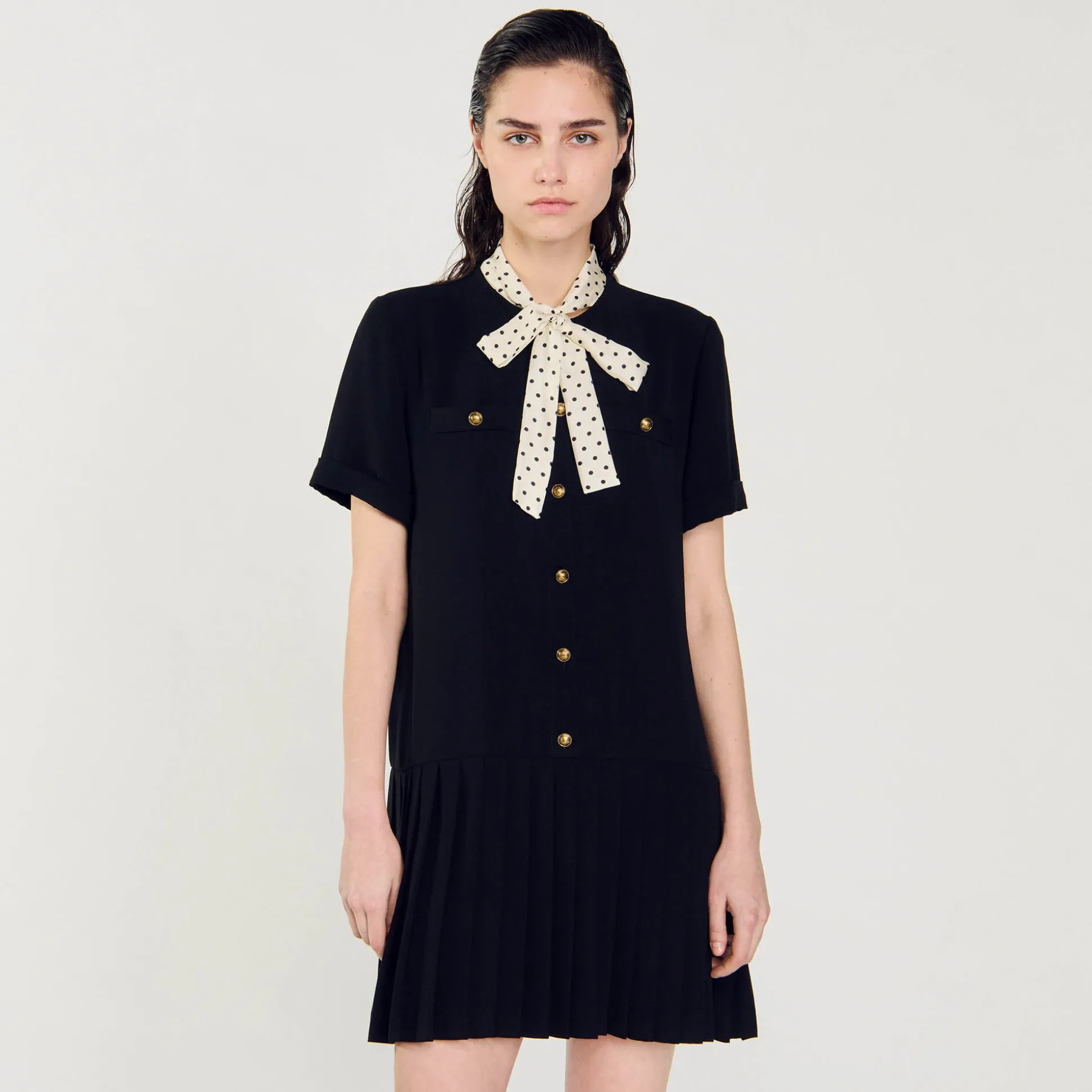 Robe Courte à Cravate Pois
