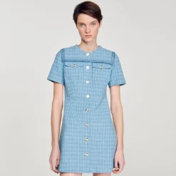 Robe Courte Boutonnée En Tweed