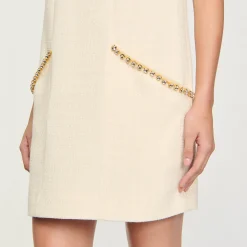 Robe Courte En Tweed à Détails Strass