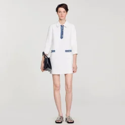 Robe Courte En Tweed à Manches Longues