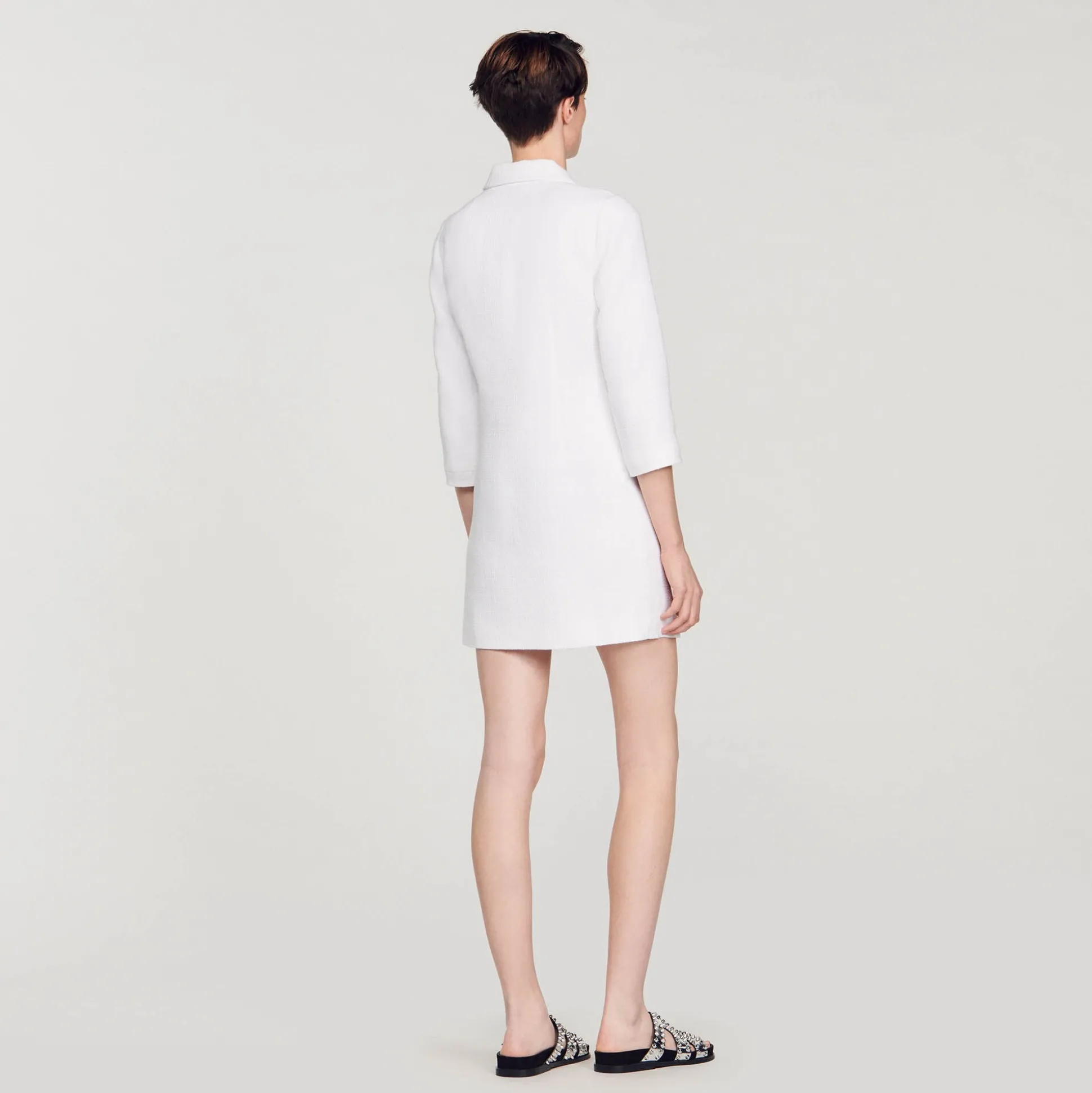 Robe Courte En Tweed à Manches Longues
