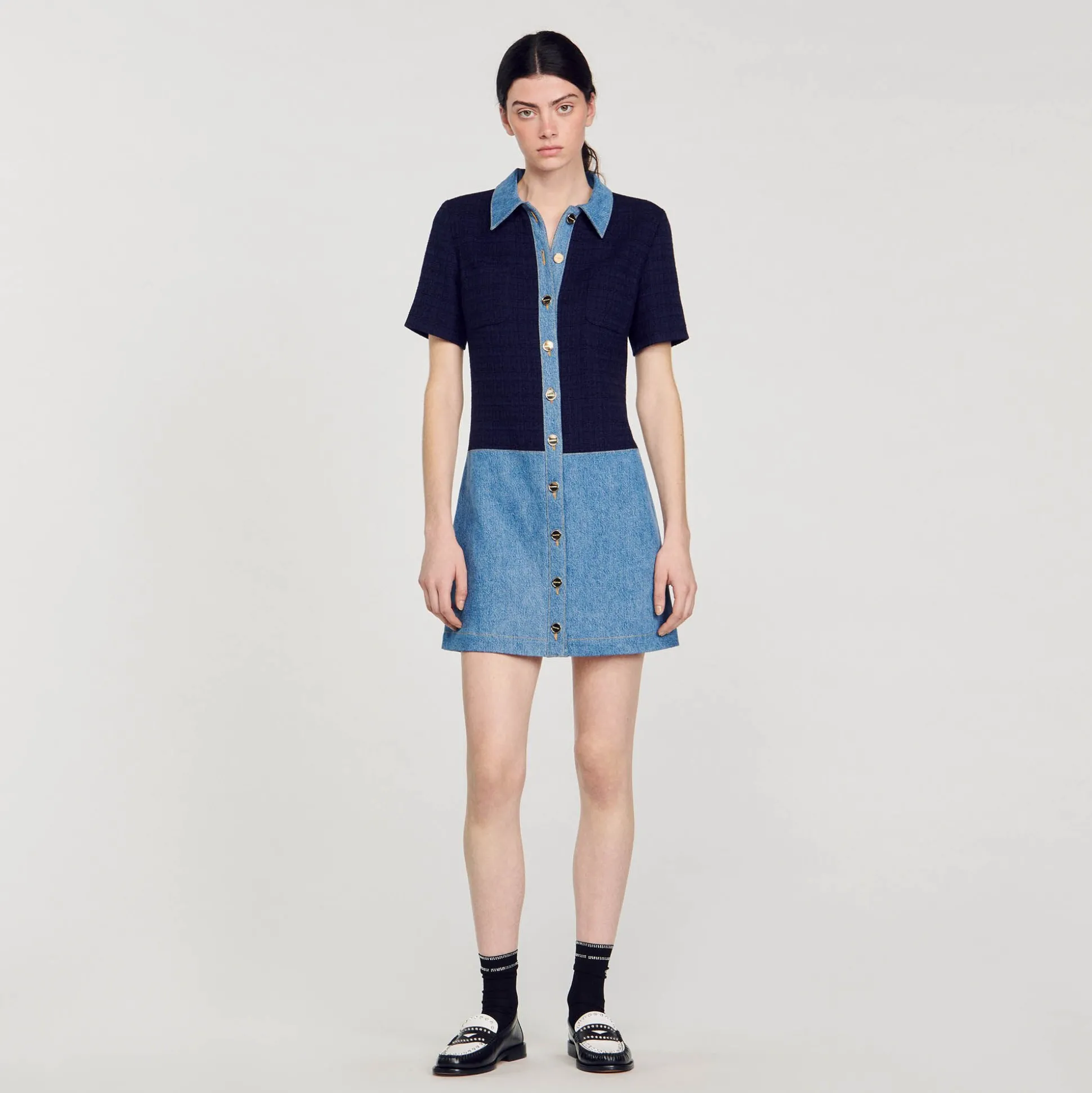 Robe Courte En Tweed Et Denim