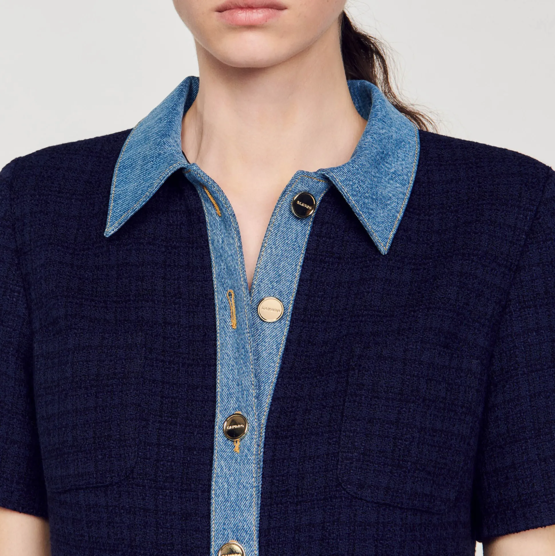 Robe Courte En Tweed Et Denim