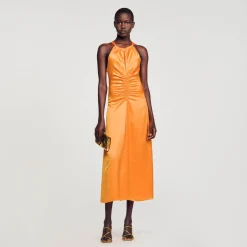 Robe Longue Satinée Froncée