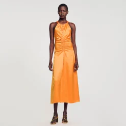 Robe Longue Satinée Froncée