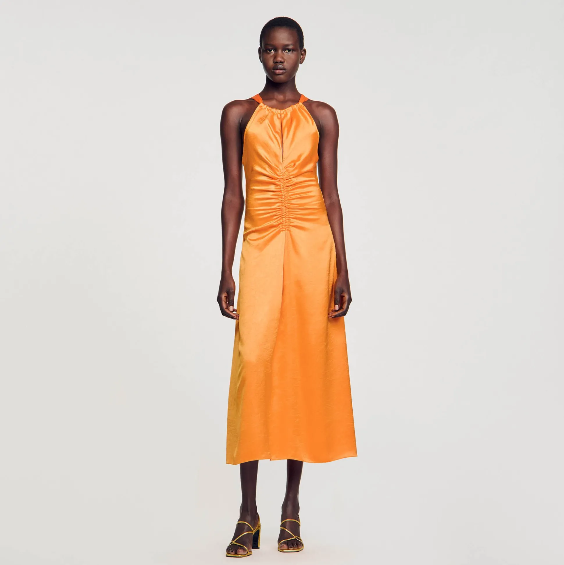 Robe Longue Satinée Froncée