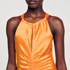 Robe Longue Satinée Froncée