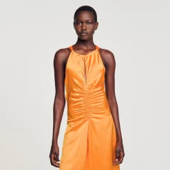 Robe Longue Satinée Froncée