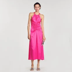 Robe Longue Satinée Froncée