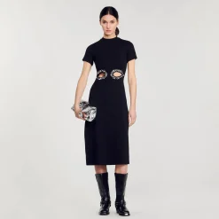 Robe Midi à Découpes Strassées
