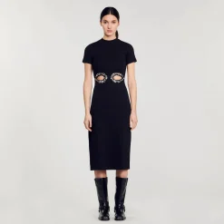 Robe Midi à Découpes Strassées