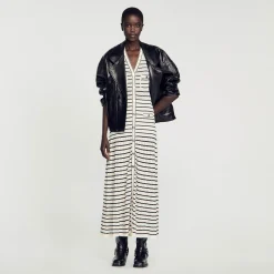 Robe Midi En Maille à Rayures