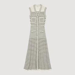 Robe Midi En Maille à Rayures