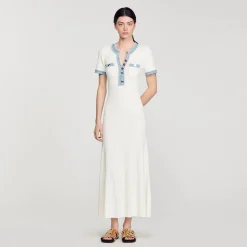 Robe Midi En Maille Et Denim