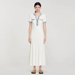 Robe Midi En Maille Et Denim
