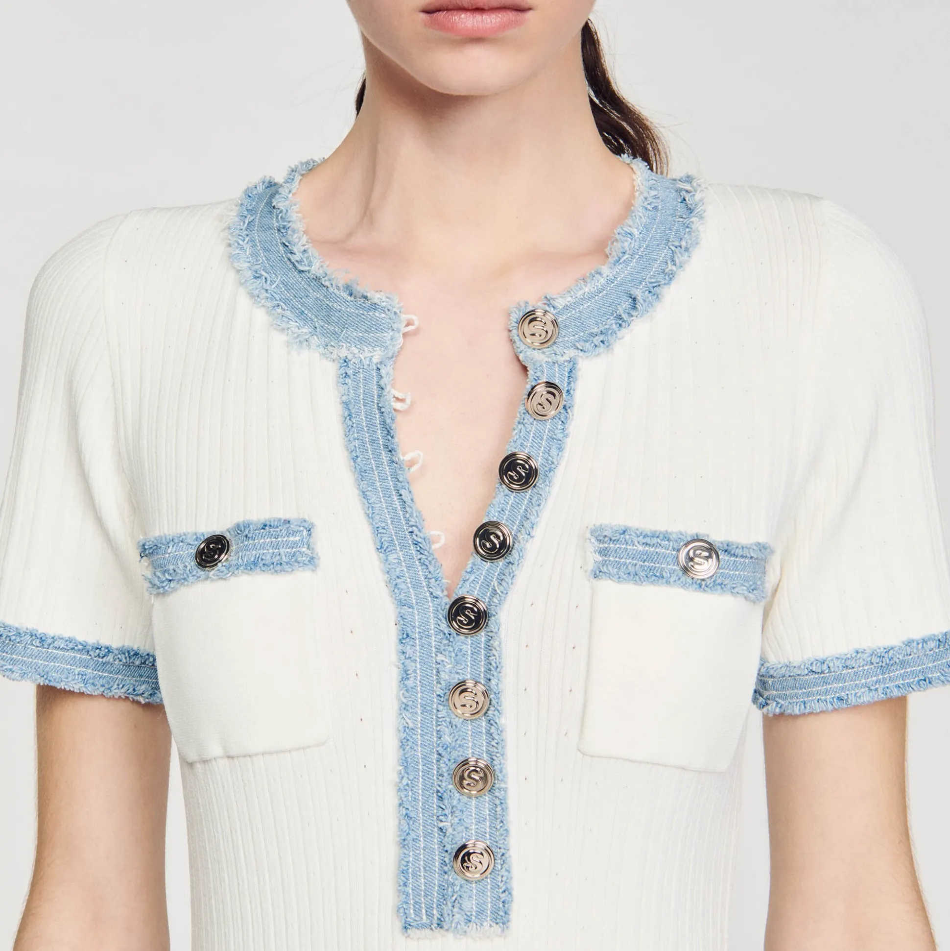 Robe Midi En Maille Et Denim