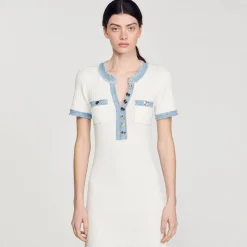Robe Midi En Maille Et Denim