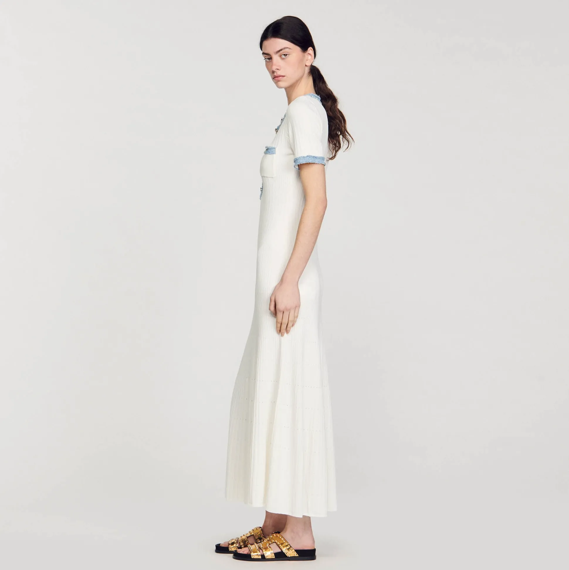 Robe Midi En Maille Et Denim