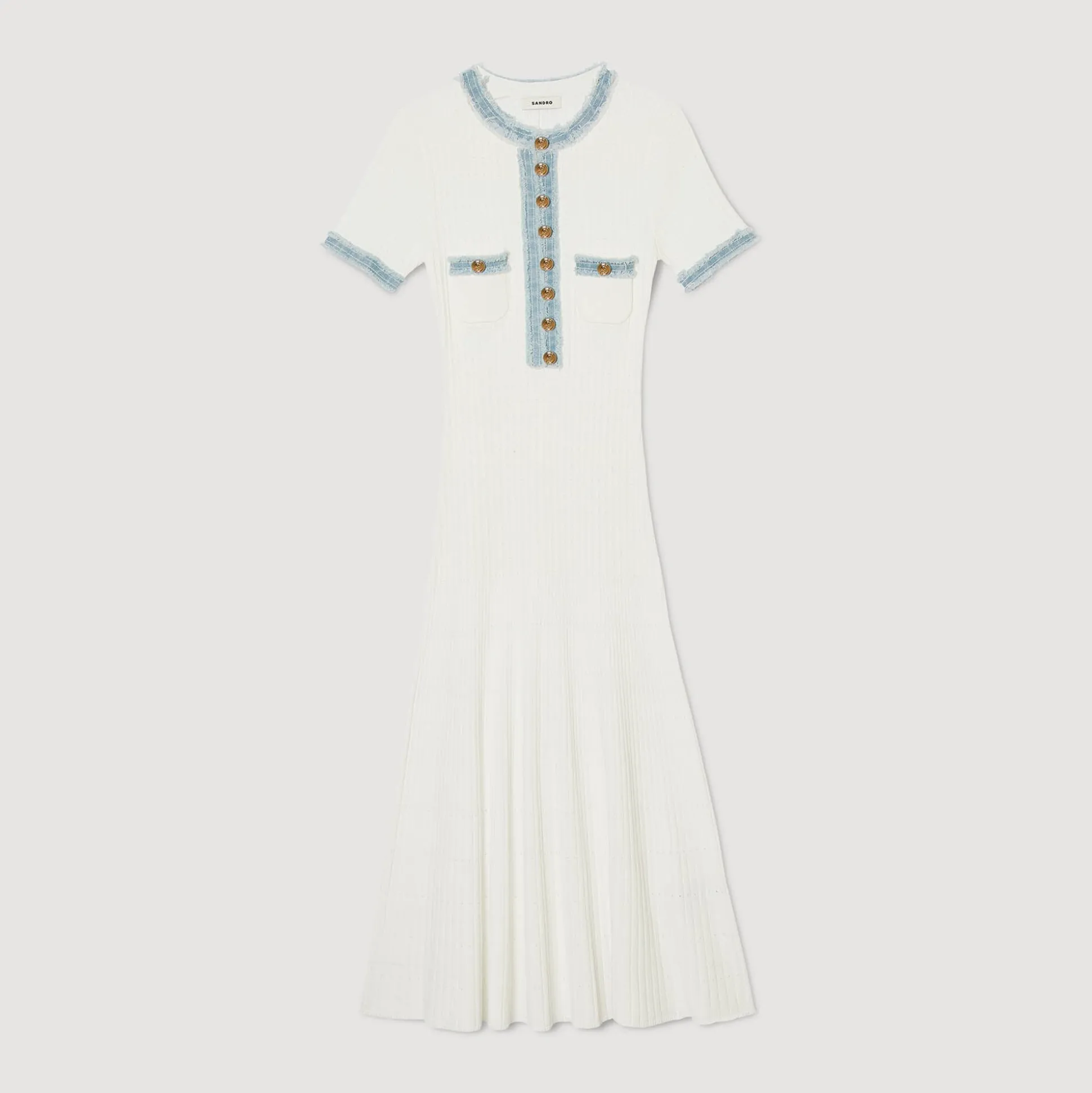 Robe Midi En Maille Et Denim