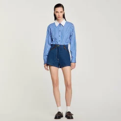 Short En Jean Détails En Cuir