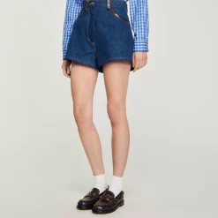 Short En Jean Détails En Cuir