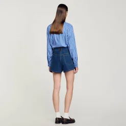 Short En Jean Détails En Cuir