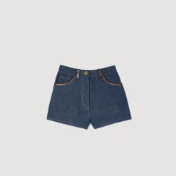 Short En Jean Détails En Cuir