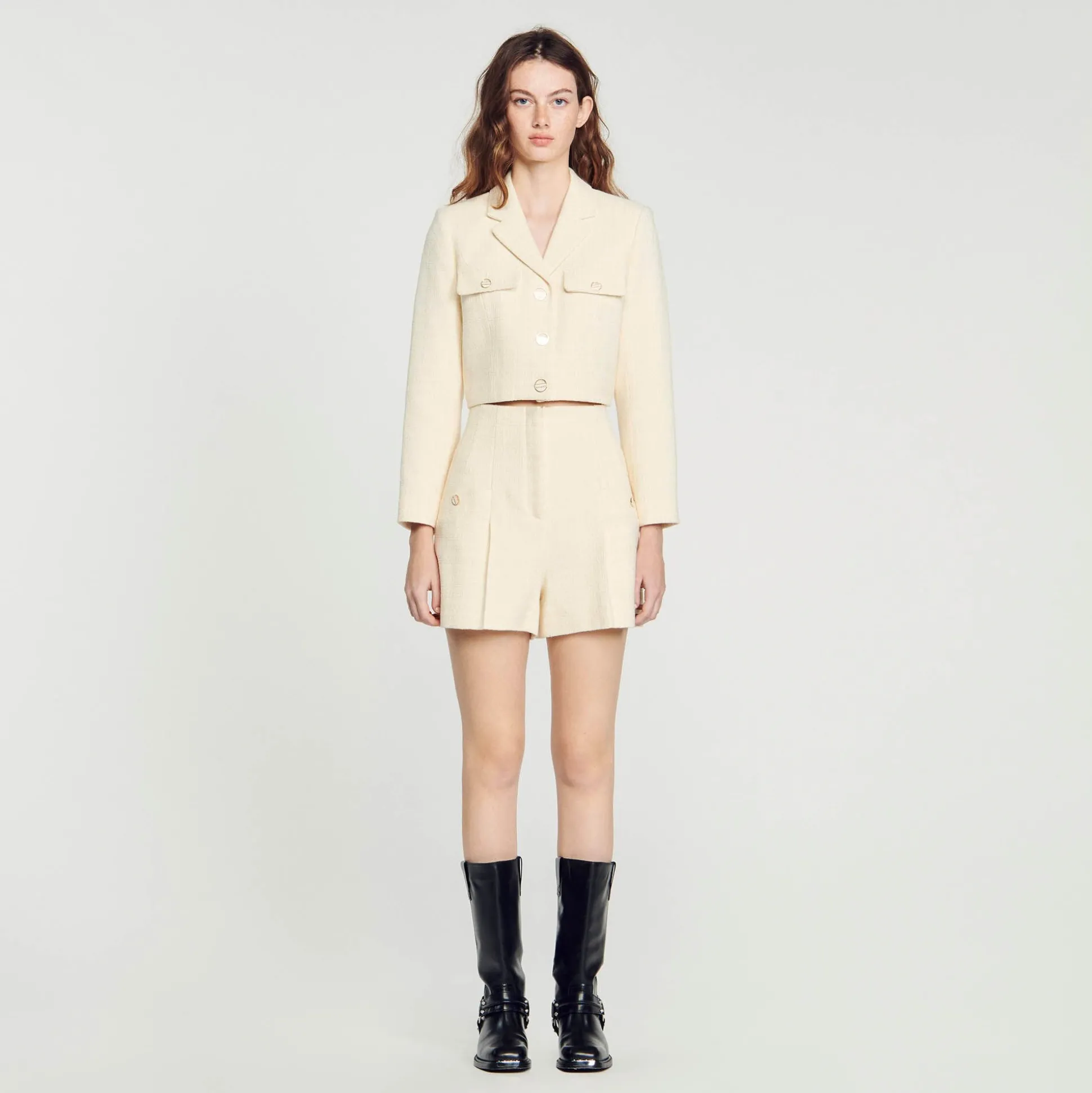 Short Taille Haute En Tweed