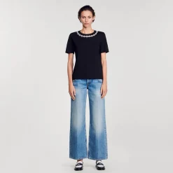 T-shirt En Coton Biologique Col Bijou