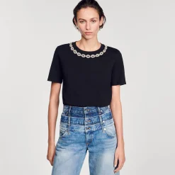 T-shirt En Coton Biologique Col Bijou