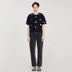 T-shirt Orné De Sequins Fleurs