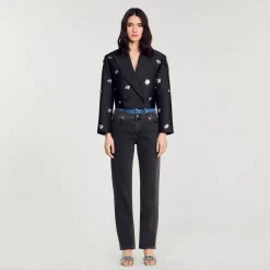 Veste Courte Satinée Ornée De Fleurs