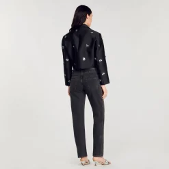 Veste Courte Satinée Ornée De Fleurs