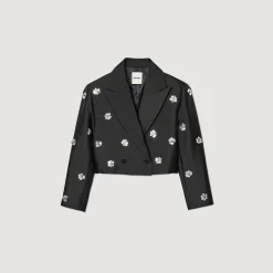 Veste Courte Satinée Ornée De Fleurs