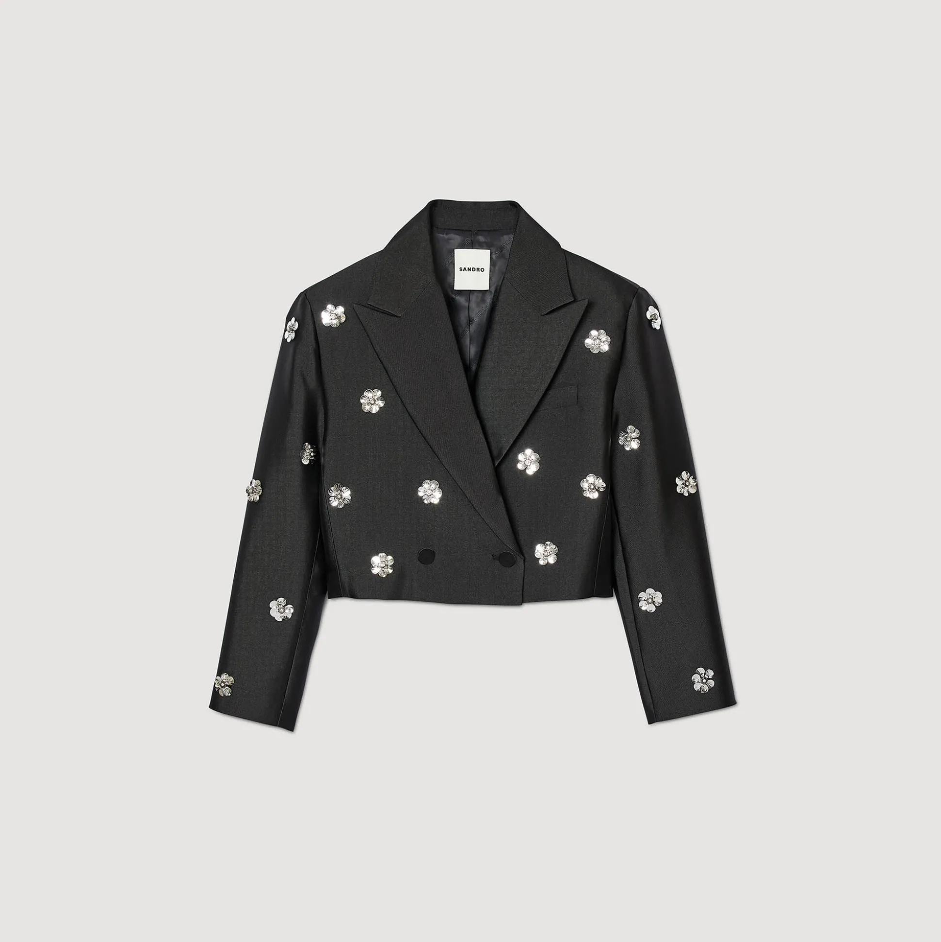 Veste Courte Satinée Ornée De Fleurs