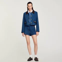 Veste En Jean à Col En Cuir