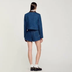 Veste En Jean à Col En Cuir