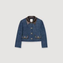 Veste En Jean à Col En Cuir