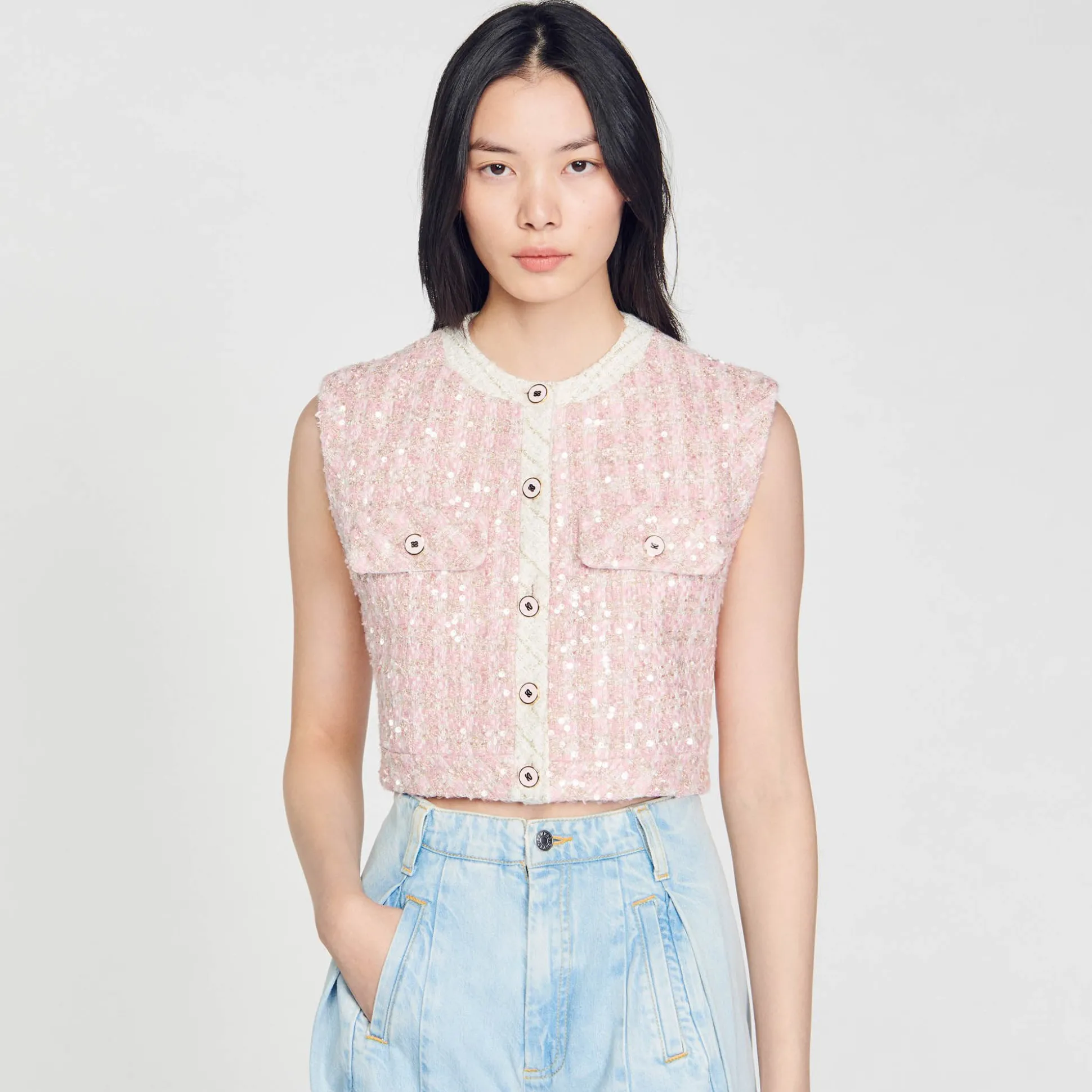 Veste Sans Manches En Tweed